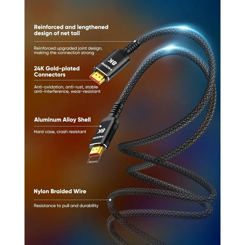 25 ft, 8K 48Gbps Ultra High-Speed HDMI 2.1 Cables Cord, 10K 8K@60Hz, 4K@120Hz
